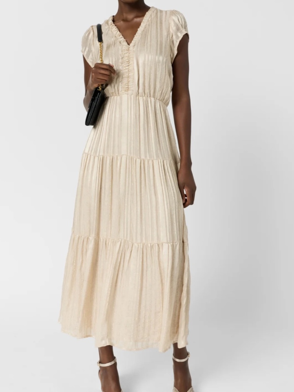 NWT - Gerard Darel Waisted Maxi Dress with Golden Lurex